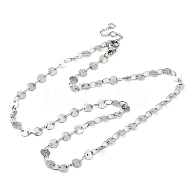 Anti-Tarnish 304 Stainless Steel Flat Sequin Chain Necklaces for Women NJEW-K255-28P-1