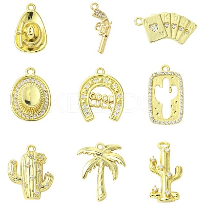 9Pcs 9 Styles Brass Micro Pave Cubic Zirconia Pendants KK-CJ0003-09-1