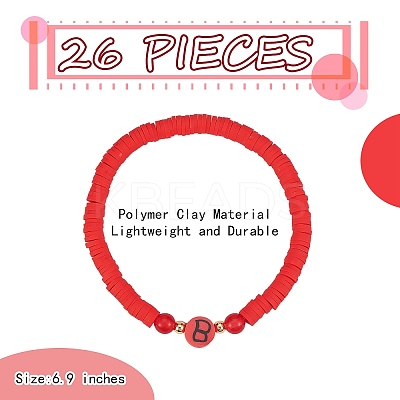Handmade Polymer Clay Alphabet & Heishi Beads Stackable Stretch Bracelets Set BJEW-SZ0002-10-1