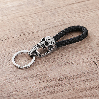 Viking Braided Skull PU Leather Keychains HZ0628-1