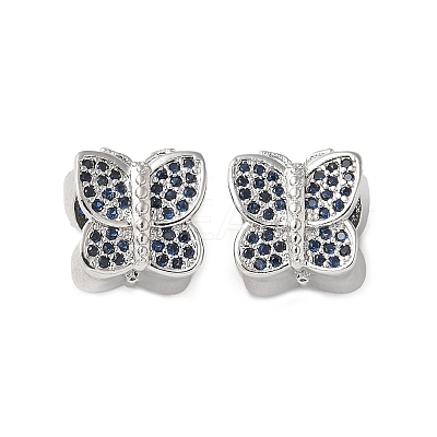 Butterfly Brass Micro Pave Cubic Zirconia European Beads KK-C086-16P-02-1