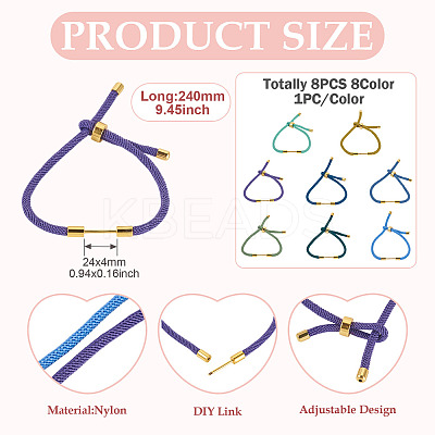 8Pcs 8 Colors Braided Nylon Cord Bracelet Making MAK-TA0001-28-1