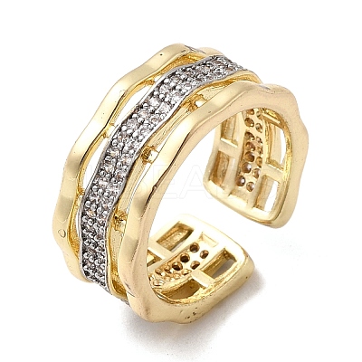 Brass Micro Pave Clear Cubic Zirconia Cuff Rings RJEW-H262-04G-1