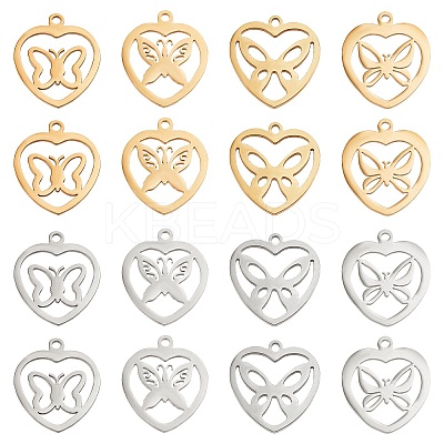 16Pcs 8 Style 201 Stainless Steel Pendants STAS-UN0032-09-1