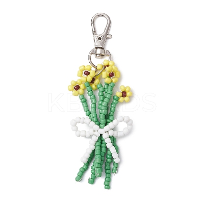 Bouquet Glass Seed Beaded Pendant Decoration HJEW-JM02561-01-1