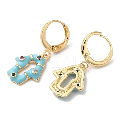 Hamsa Hand Real 18K Gold Plated Brass Dangle Hoop Earrings EJEW-L268-040G-02-1