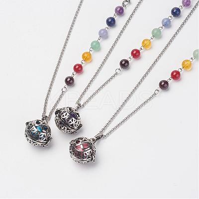 Brass Cage Pendant Necklaces NJEW-JN01868-1