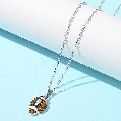 Zinc Alloy Topaz Rhinestone Sport Ball Pendant Cable Chain Necklaces LS-NJEW-U024-01P-06-1
