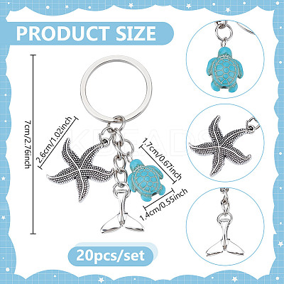 20Pcs Ocean Themne Synthetic Turquoise & Alloy Keychain KEYC-NB00016-1