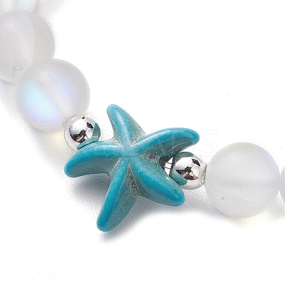 Beach Starfish Dyed Synthetic Turquoise Bead Bracelets BJEW-JB10252-02-1