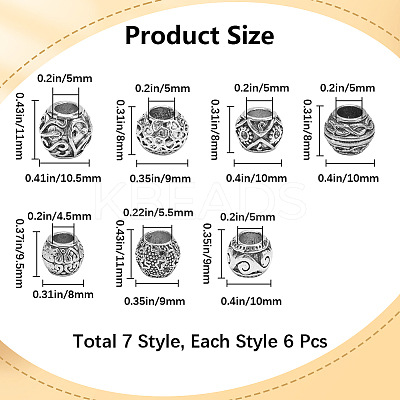 42Pcs 7 Styles Alloy European Beads MPDL-SP0001-01-1
