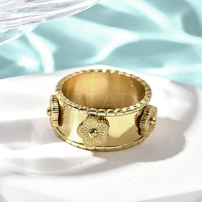 304 Stainless Steel Flower Wide Finger Rings for Women RJEW-A060-02G-1