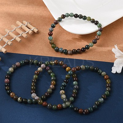 Natural Indian Agate Bead Stretch Bracelets BJEW-K212-A-010-1