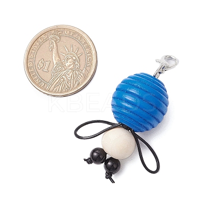 Bee Wood & ABS Plastic Imitation Pearl Beads Pendant Decorations HJEW-JM03219-1