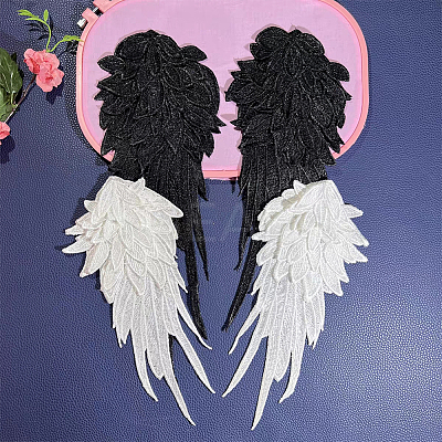 2 Pairs 2 Style Angel Wing Polyester Embroidery Lace Appliques DIY-FG0003-89B-1