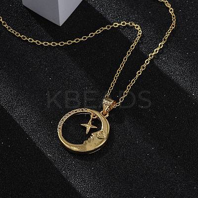 Brass Micro Pave Clear Cubic Zirconia Pendant Necklaces NJEW-S438-05B-G-1