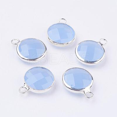Silver Color Plated Brass Glass Flat Round Charms GLAA-M003-A-18S-1