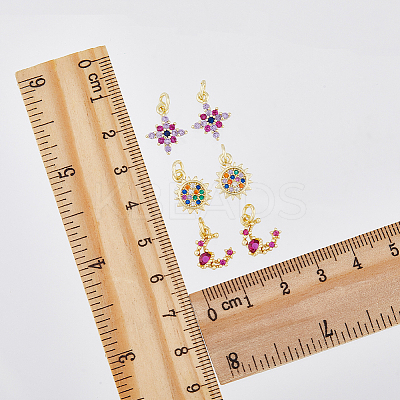 6Pcs 3 Style Brass Micro Pave Cubic Zirconia Charms KK-DC0003-17-1