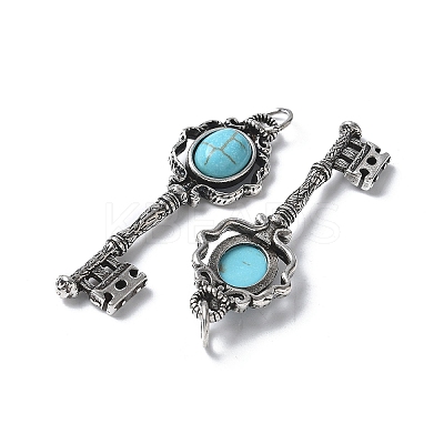 Key Brass Synthetic Turquoise Big Pendants KK-D361-01AS-31-1