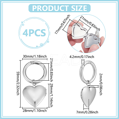 4Pcs 316 Stainless Steel Photo Locket Keychain HJEW-UN00076-1