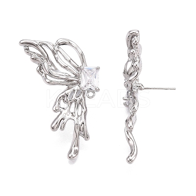 Brass Pave Clear Cubic Zirconia Butterfly Stud Earring Findings KK-N232-450P-1