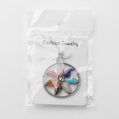 Vintage Chakra Jewelry Zinc Alloy Bezel Gemstone Pendants X-G-M039-03-1