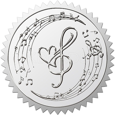Round Plastic Silver Foil Embossed Picture Stickers DIY-WH0503-009-1