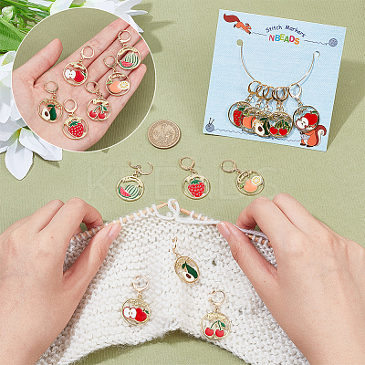 Alloy Enamel Round Ring with Fruit Pendant Locking Stitch Markers HJEW-PH01892-1