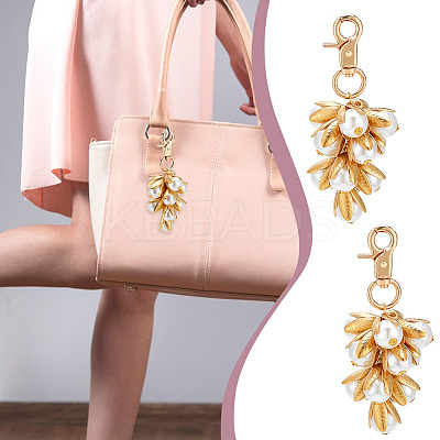Flower Brass & ABS Plastic Imitation Pearl Pendant Decoration HJEW-PH02010-1