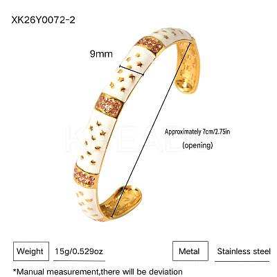 304 Stainless Steel Enamel Cuff Bangles with Rhinestone WG32AF7-01-1