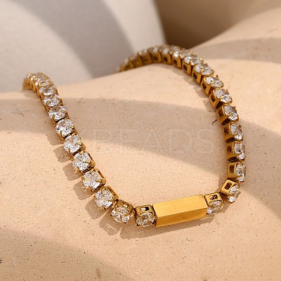 304 Stainless Steel Pave Cubic Zirconia Square Link Chain Bracelets for Women BJEW-B134-04G-1