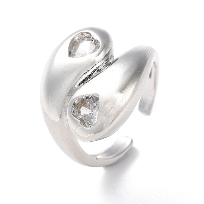 Rack Plating Brass with Clear Cubic Zirconia Open Cuff Rings RJEW-M158-06P-1