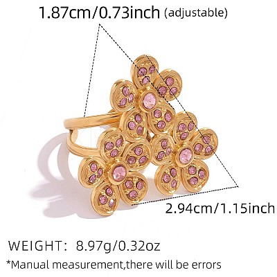304 Stainless Steel Micro Pave Cubic Zirconia Cuff Open Rings FS-WG339F8-01-1