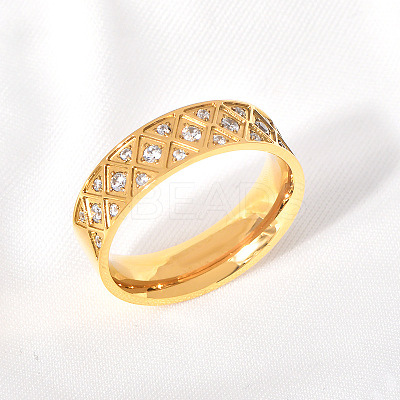 304 Stainless Steel with Clear Cubic Zirconia Finger Rings FS-WG2FC1C-18-1