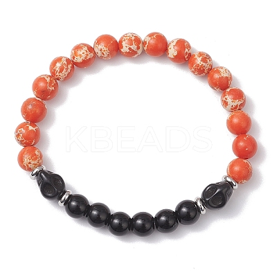 Synthetic Imperial Jasper & Turquoise & Painted Glass Beaded Stretch Bracelet for Women Men BJEW-JB12500-02-1