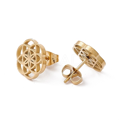 304 Stainless Steel Flower Stud Earrings for Women LS-EJEW-E163-09G-1