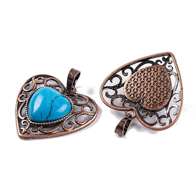 Synthetic Turquoise Peach Love Heart Pendants G-G158-01-09-1