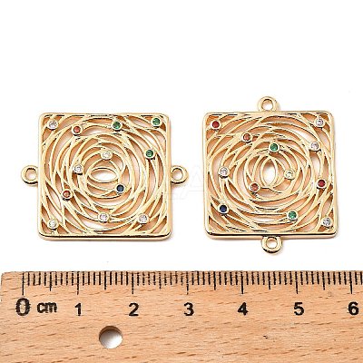 Brass Micro Pave Colorful Cubic Zirconia Hollow Connector Charms KK-K351-58C-G-1