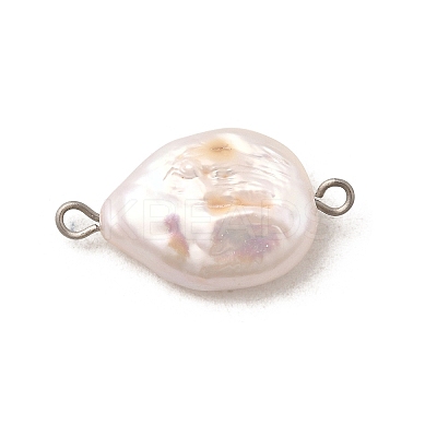 Baroque Natural Keshi Pearl Nuggets Connector Charms with 304 Stainless Steel Double Loops PALLOY-JF04390-02-1