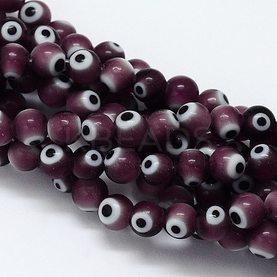 Handmade Evil Eye Lampwork Round Bead Strands LAMP-L055-6mm-04-1