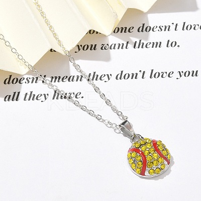 Zinc Alloy Sunflower Rhinestone Sport Ball Pendant Cable Chain Necklaces LS-NJEW-U024-01P-01-1