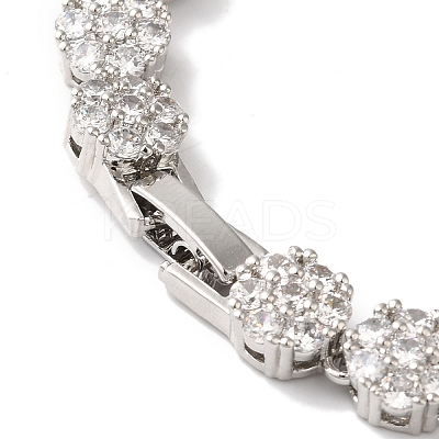 Rack Plating Brass Pave Cubic Zirconia Flower Link Chain Bracelets for Women BJEW-A018-03P-03-1