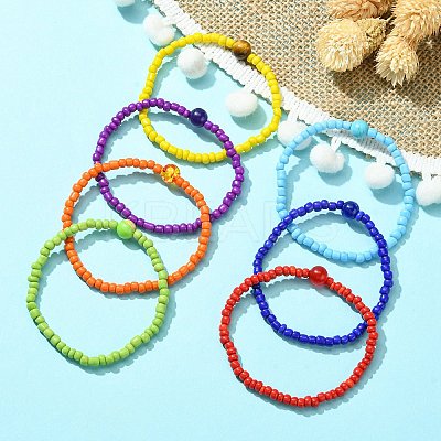 7Pcs 7 Style Natural & Synthetic Mixed Gemstone & Glass Seed Beaded Stretch Bracelets Set BJEW-JB09659-1