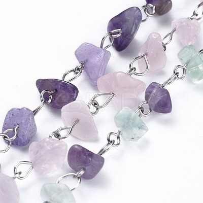 Chip Natural Mixed Stone Multi-strand Bracelets BJEW-JB04393-01-1