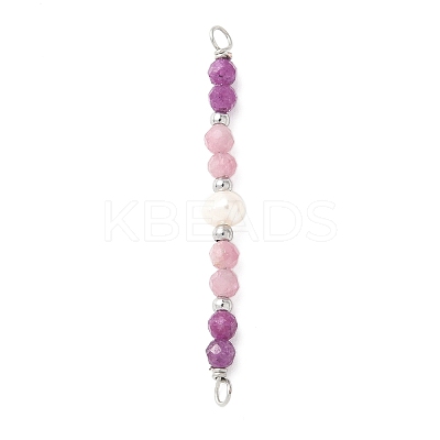 Faceted Round Natural Ruby & Pink Tourmaline & Potato Natural Cultured Freshwater Pearl Beaded Connector Charms PALLOY-JF03532-09-1