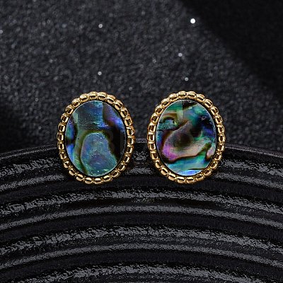 304 Stainless Steel Natural Paua Shell Stud Earrings EJEW-Z103-02G-01-1