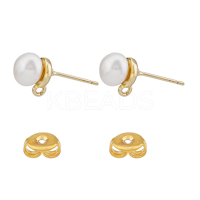 5 Pair Natural Pearl Round Stud Earrings Findings KK-HY0001-79-1