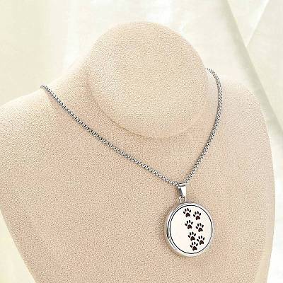 316 Surgical Stainless Steel Aromatherapy Diffuser Perfume Hollow Flat Round Pendant Box Chain Necklaces LS-NJEW-R016-01P-06-1
