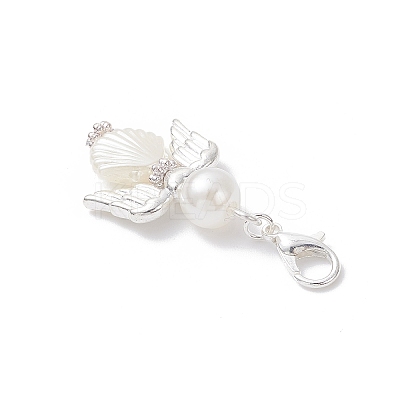 Angel Alloy & ABS Imitation Pearl Pendants Decorations HJEW-JM04080-1