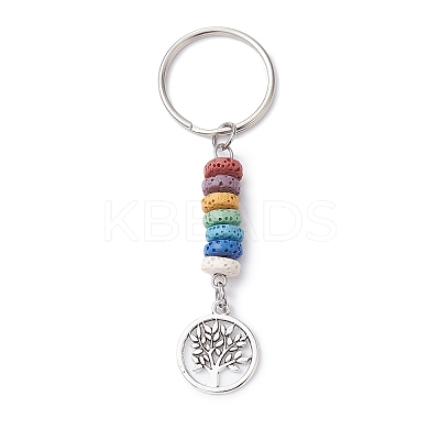 Tibetan Style Alloy Flat Round with Tree of Life Keychain KEYC-JKC00558-1